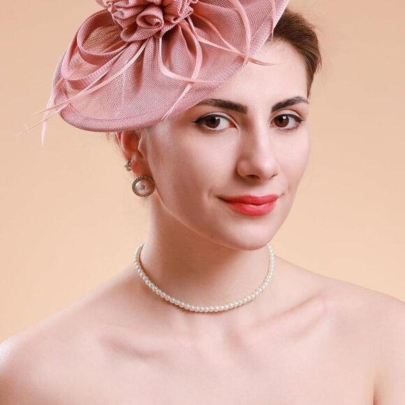 Vintage Pillbox Hat Nylon Mesh Feather Floral Fascinator for Women Party Dress - Picture 2 of 7